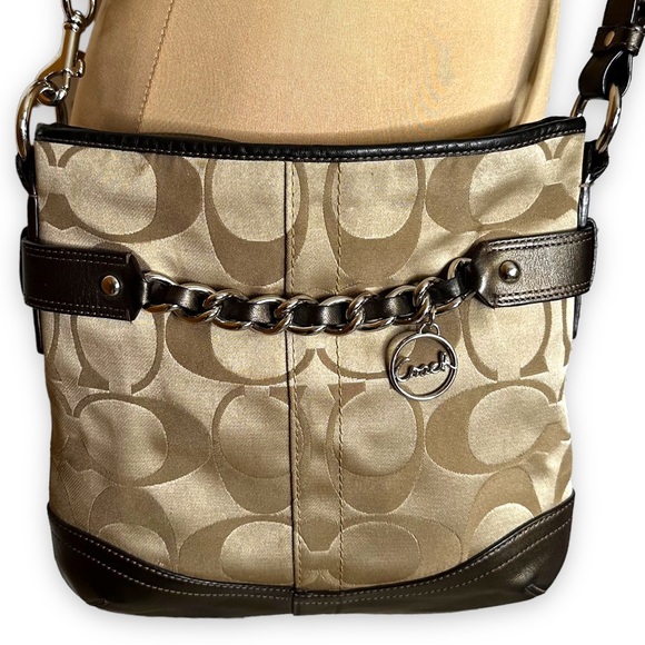 Vintage Coach Signature Chain Duffle Crossbody Shoulder Bag Convertible Tan - Picture 3 of 17